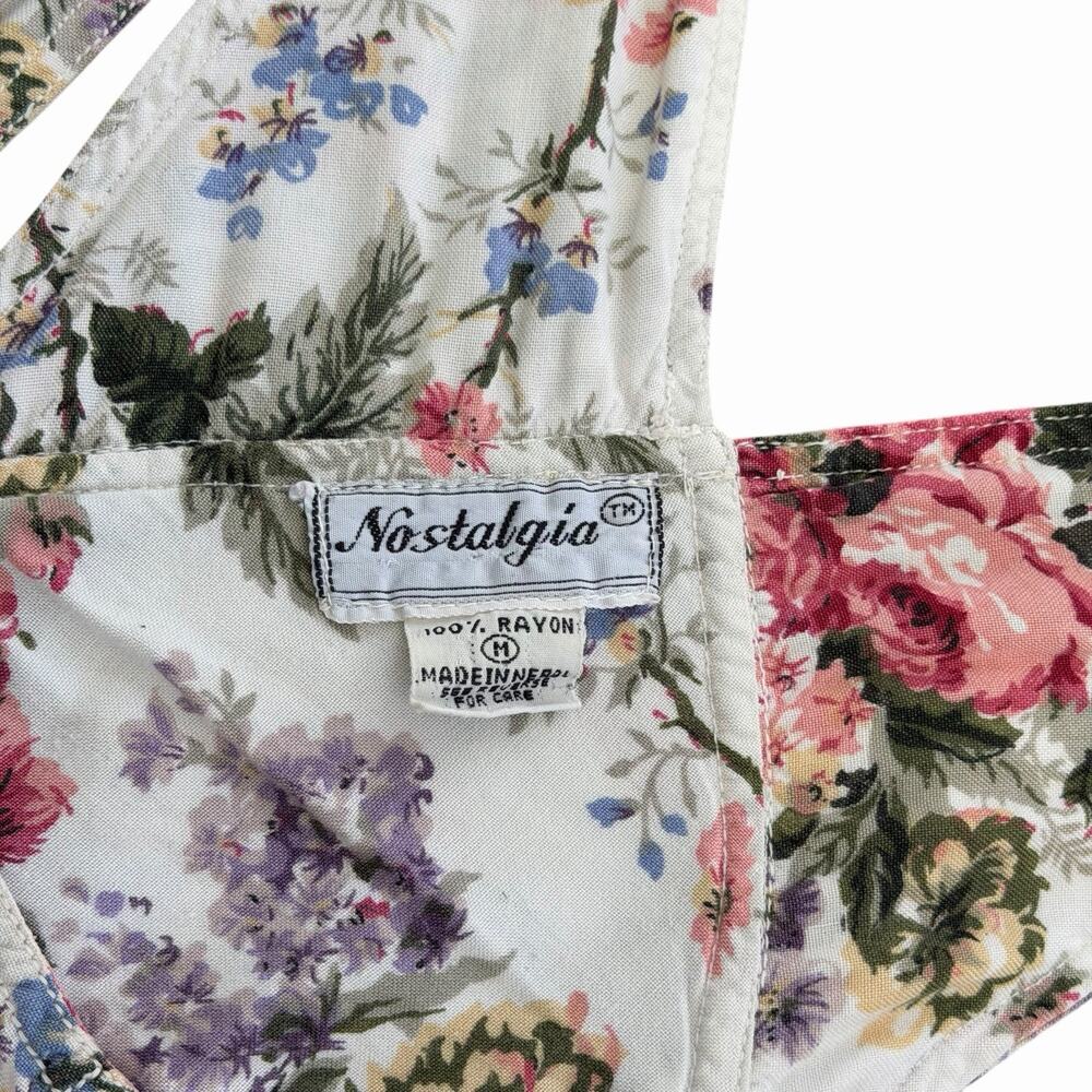Vintage 90’s Floral Rayon Shortalls Overalls Size M - Picture 5 of 7